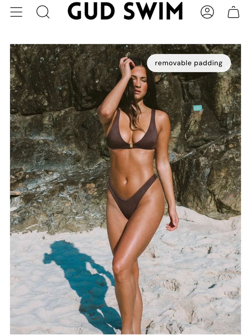 Brown Removable Padding Bikini top & High Cut Bikini Bottom Set M GUD Swim